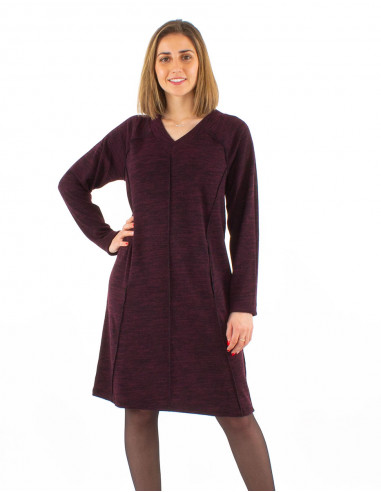 Knitted 95% polyester 5% elastane dress with v-neckline