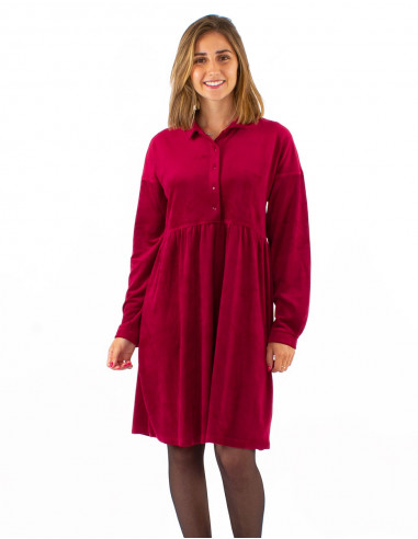 Robe courte manches longues velours ras