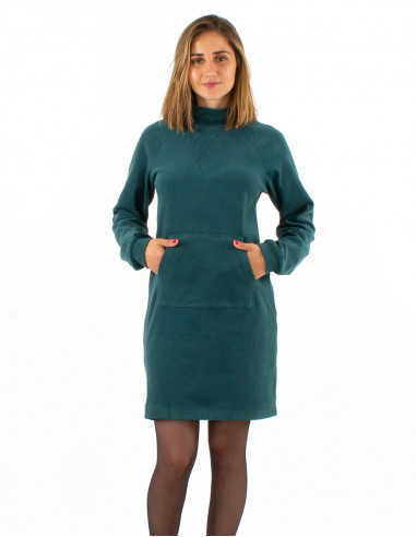 Knitted 95% polyester 5% elastane dress with kangaroo pocket