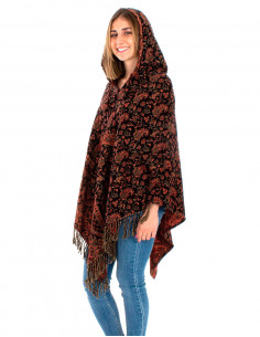 Acrylic poncho jacquart with hood and small flowers of punjab 2