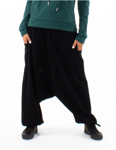 Cotton plain harem pants with pockets and elastic waist