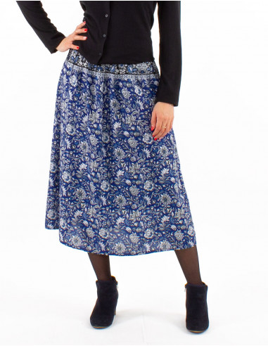 Polyester skirt with lining and "pivoine" print