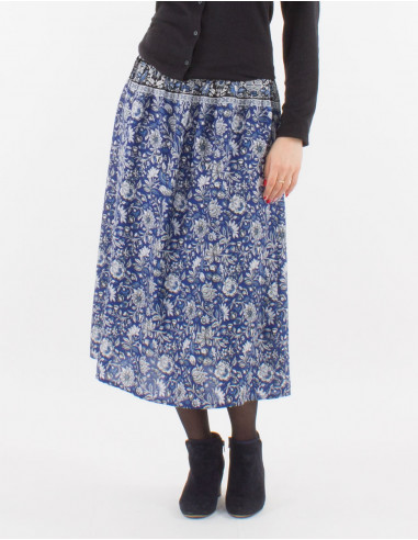 Jupe polyester doublée imprimé Pivoine