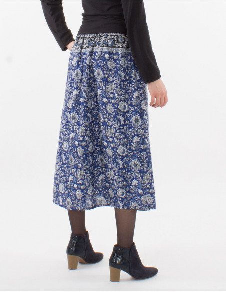 Jupe polyester doublée imprimé Pivoine