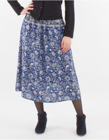 Jupe polyester doublée imprimé Pivoine