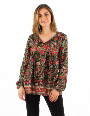 Polyester blouse with long sleeves and "sari" print
