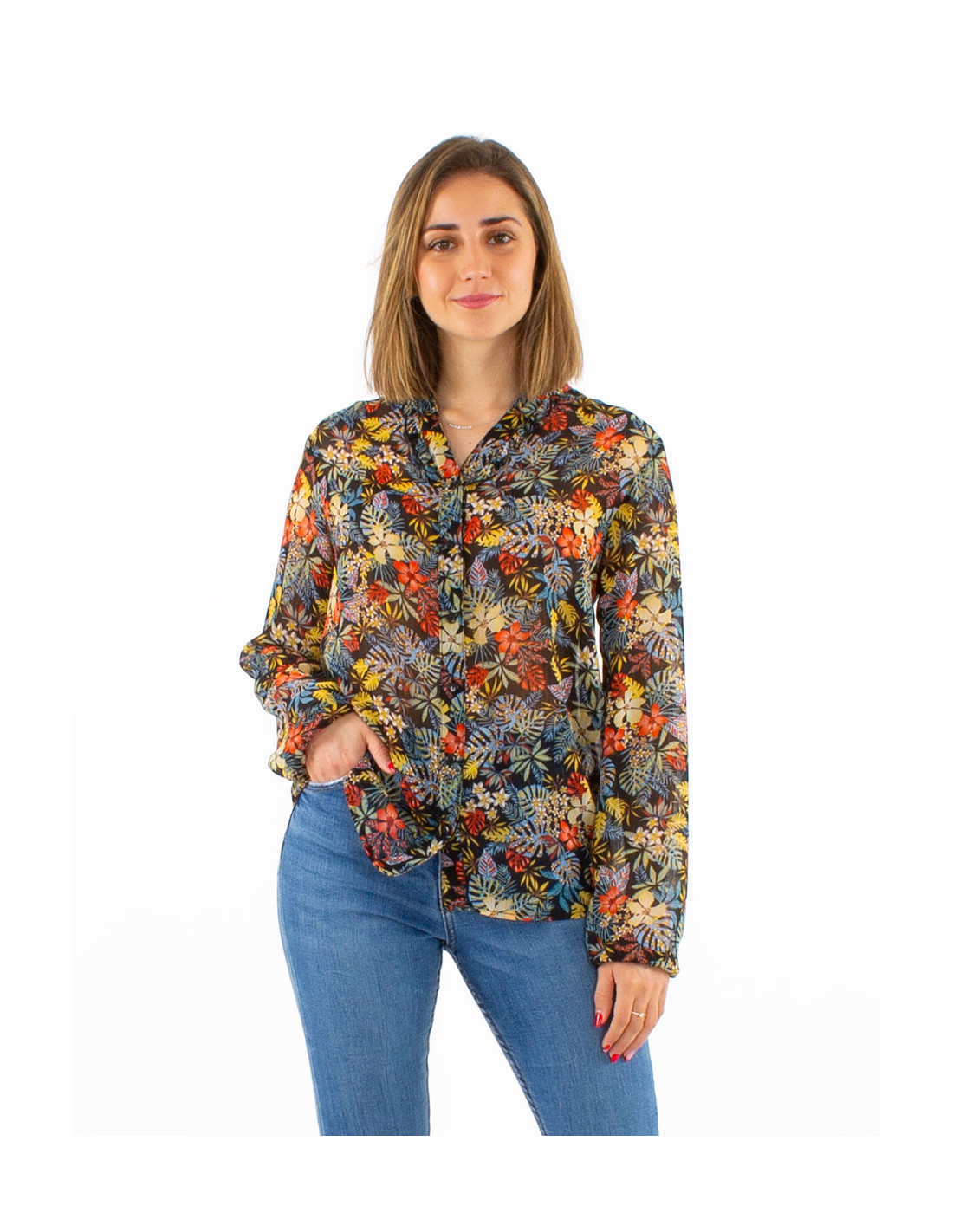 Chemisier mousseline de polyester imprime Vaiana