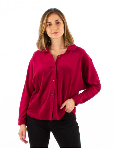 Knitted velvet 95% polyester 5% elastane blouse with buttons