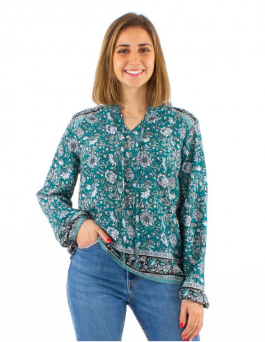 Polyester blouse with "pivoine" print