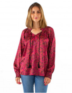 Chemisier polyester satin imprimé Paisley