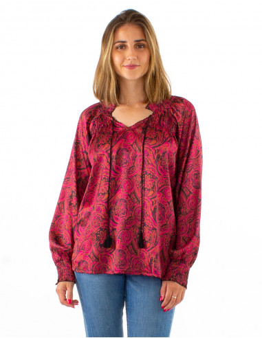 Polyester satin blouse with "paisley" print