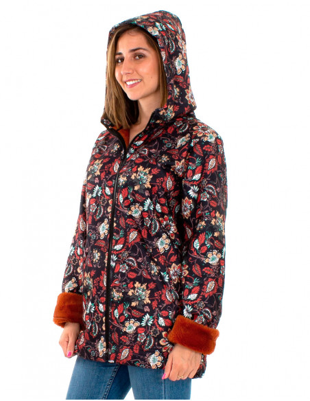 Manteau imprimé Dahila intérieur fausse fourrure