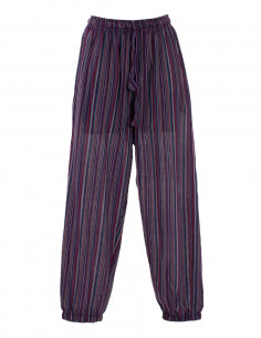 Mixed striped cotton trousers with 2 pockets elastic belt 2