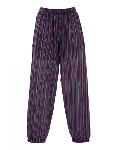 Mixed striped cotton trousers with 2 pockets elastic belt