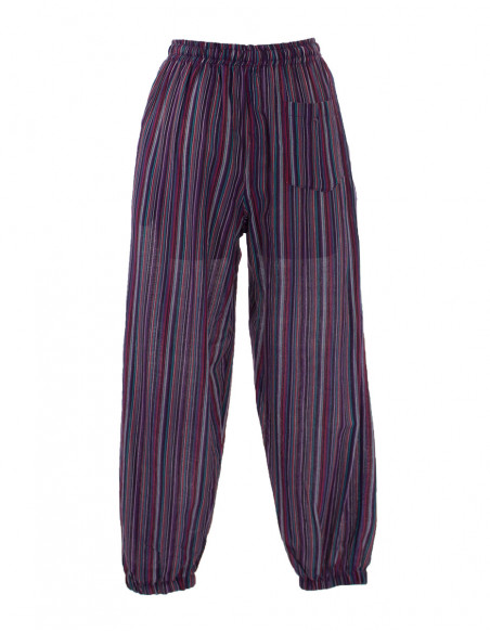 Mixed striped cotton trousers with 2 pockets elastic belt