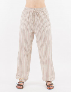 Mixed striped cotton trousers with 2 pockets elastic belt 2