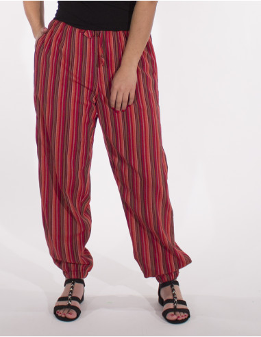 Mixed striped cotton trousers with 2 pockets elastic belt