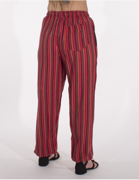 Mixed striped cotton trousers with 2 pockets elastic belt