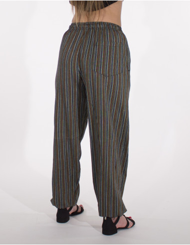 Pantalon coton rayé Mixte ceinture élastiquée