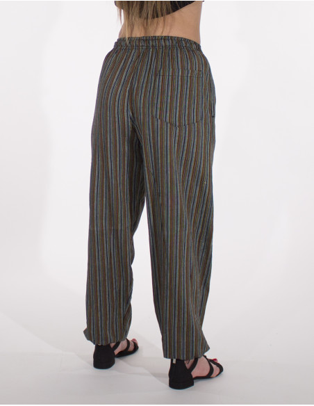Mixed striped cotton trousers with 2 pockets elastic belt