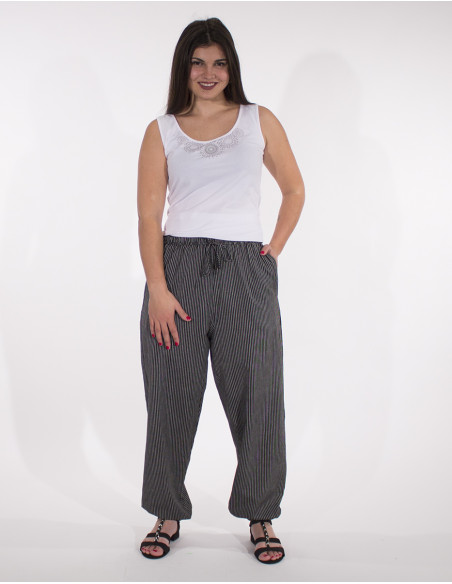 Pantalon coton rayé Mixte ceinture élastiquée