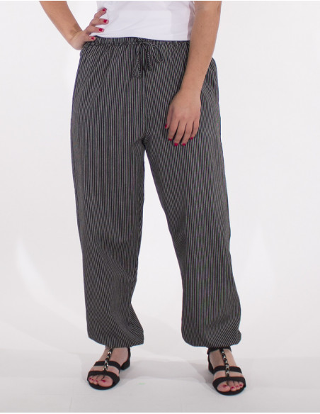 Mixed striped cotton trousers with 2 pockets elastic belt