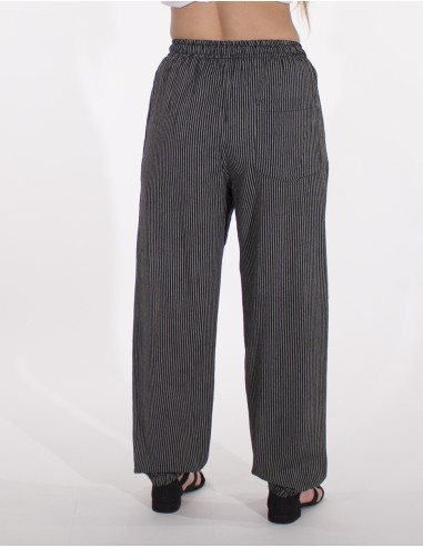 Mixed striped cotton trousers with 2 pockets elastic belt