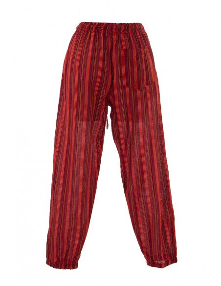 Mixed striped cotton trousers with 2 pockets elastic belt