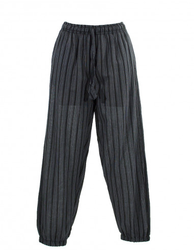 Mixed striped cotton trousers with 2 pockets elastic belt