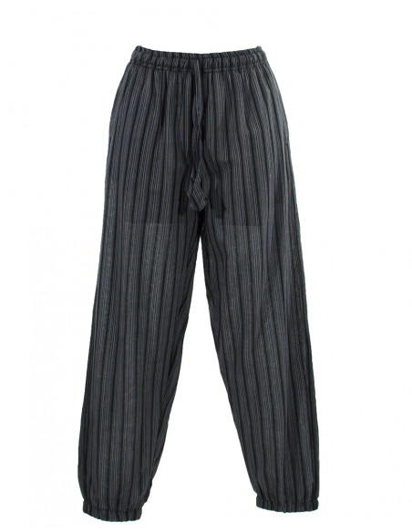 Mixed striped cotton trousers with 2 pockets elastic belt
