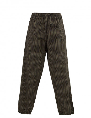 Mixed striped cotton trousers with 2 pockets elastic belt