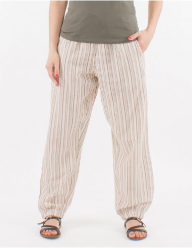 Mixed striped cotton trousers with 2 pockets elastic belt