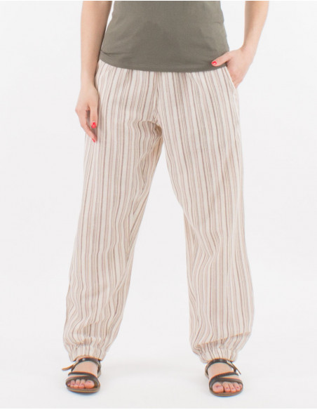 Pantalon coton rayé Mixte ceinture élastiquée