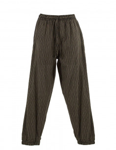 Mixed striped cotton trousers with 2 pockets elastic belt 2