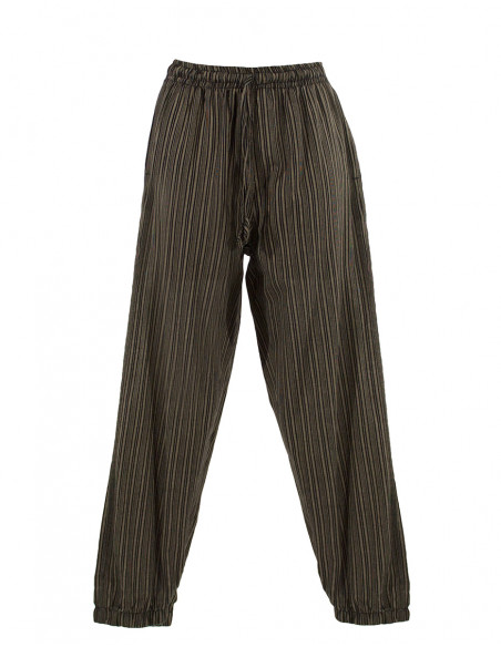 Mixed striped cotton trousers with 2 pockets elastic belt
