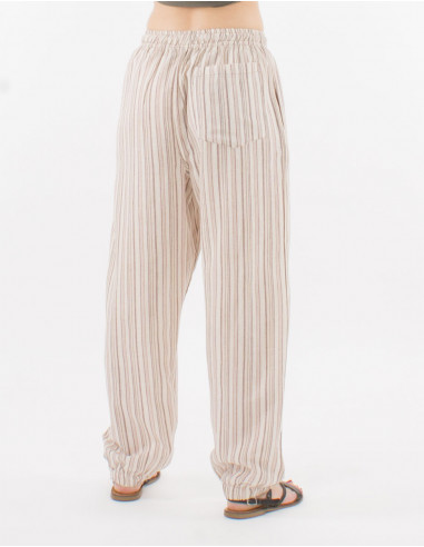 Pantalon coton rayé Mixte ceinture élastiquée