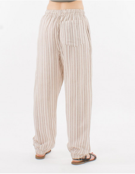 Pantalon coton rayé Mixte ceinture élastiquée