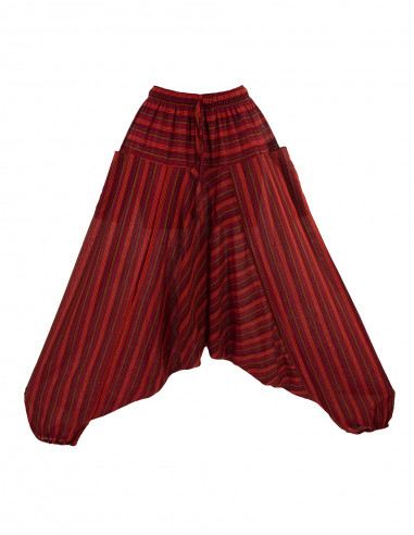 Mixed striped cotton harem pants elastic belt pockets