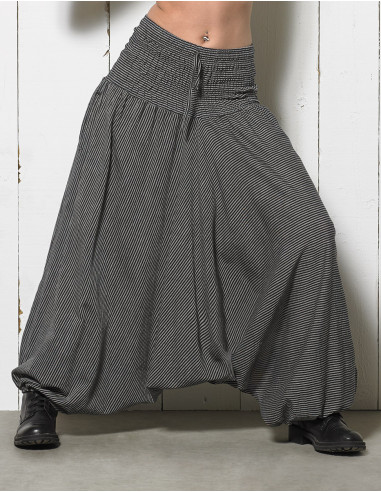 Elastic striped cotton harem pants