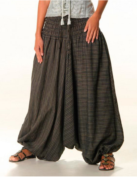 Elastic striped cotton harem pants