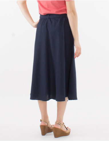 Mid length buttoned 91% cotton 9% linen skirt