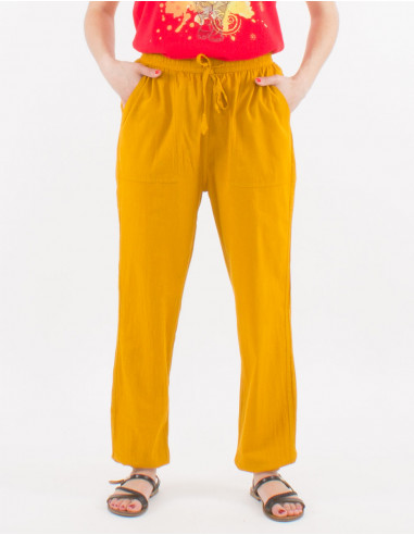 Pantalon Coton Fin Poches Plaquees Elast