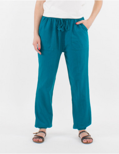 Pantalon Coton Fin Poches Plaquees Elast