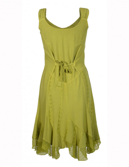 Viscose embroidered bucket dress with glitter sw straps