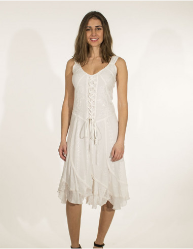 Viscose embroidered bucket dress with glitter sw straps