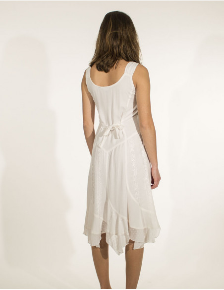 Viscose embroidered bucket dress with glitter sw straps