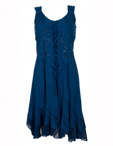 Viscose embroidered bucket dress with glitter sw straps