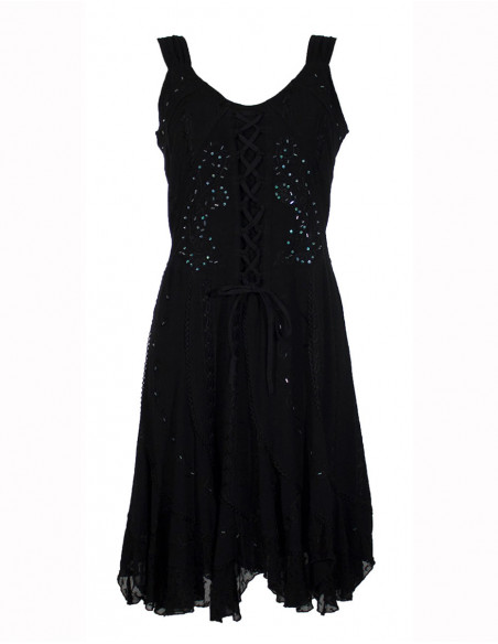 Viscose embroidered bucket dress with glitter sw straps
