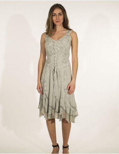 Viscose embroidered bucket dress with glitter sw straps