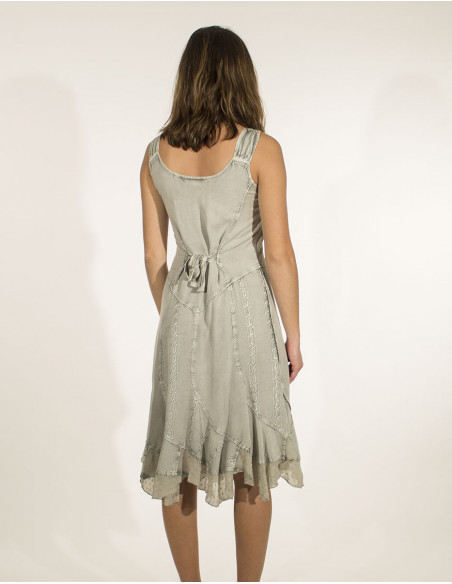 Viscose embroidered bucket dress with glitter sw straps